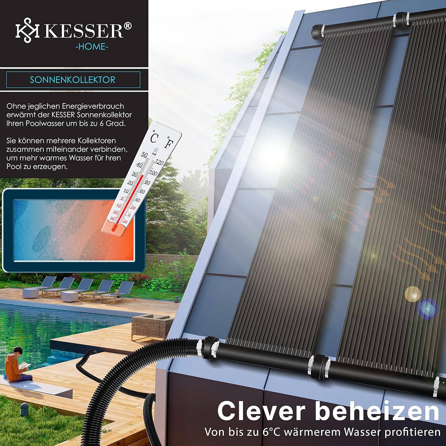 KESSER® Solar mat - Zwembadverwarming - 400x70cm - Zwart •