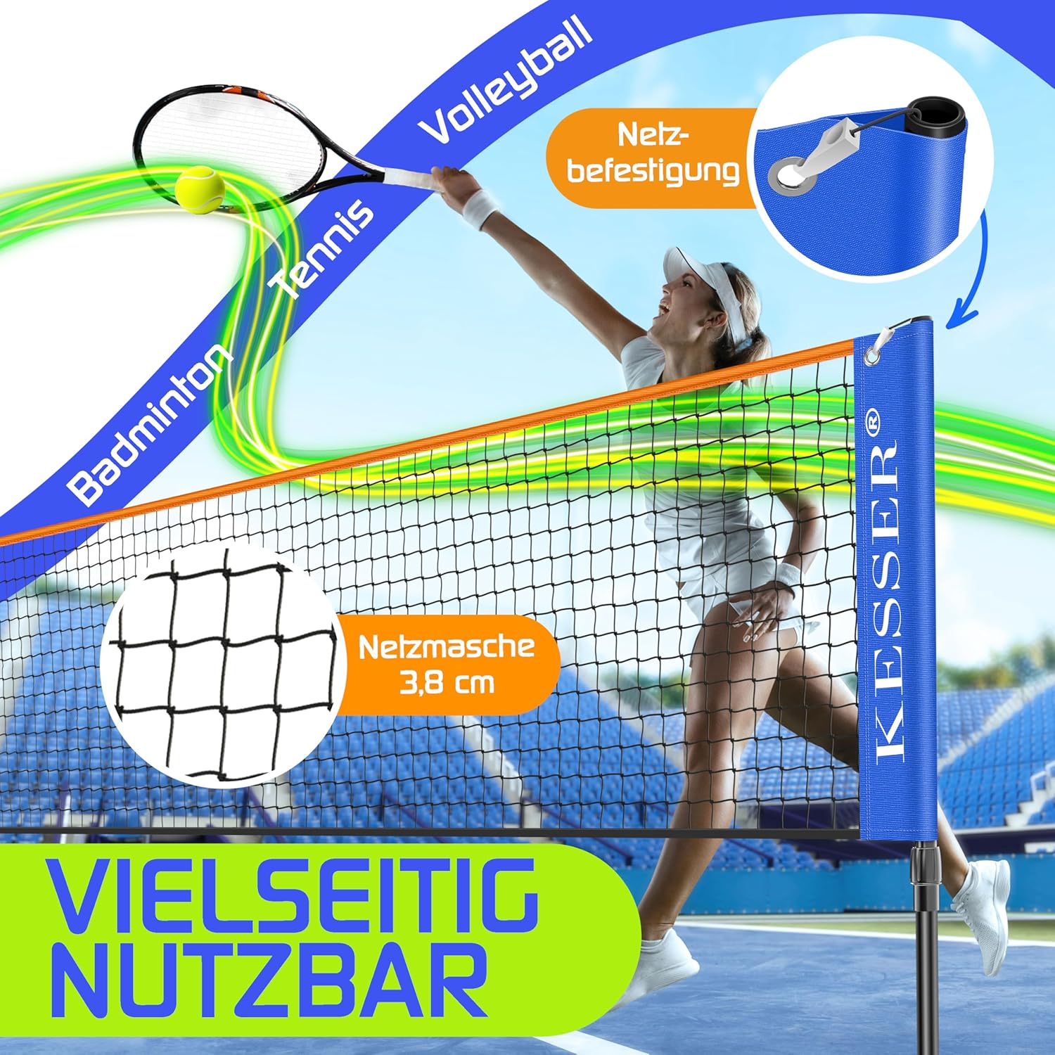 KESSER® Badmintonnet - Tennisnet - Volleybalnet - Verstelbaar - 300CM