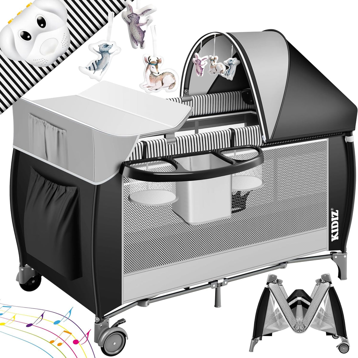 KIDIZ® 3in1 Babybedje - Campingbedje - Ledikant  - Zwart