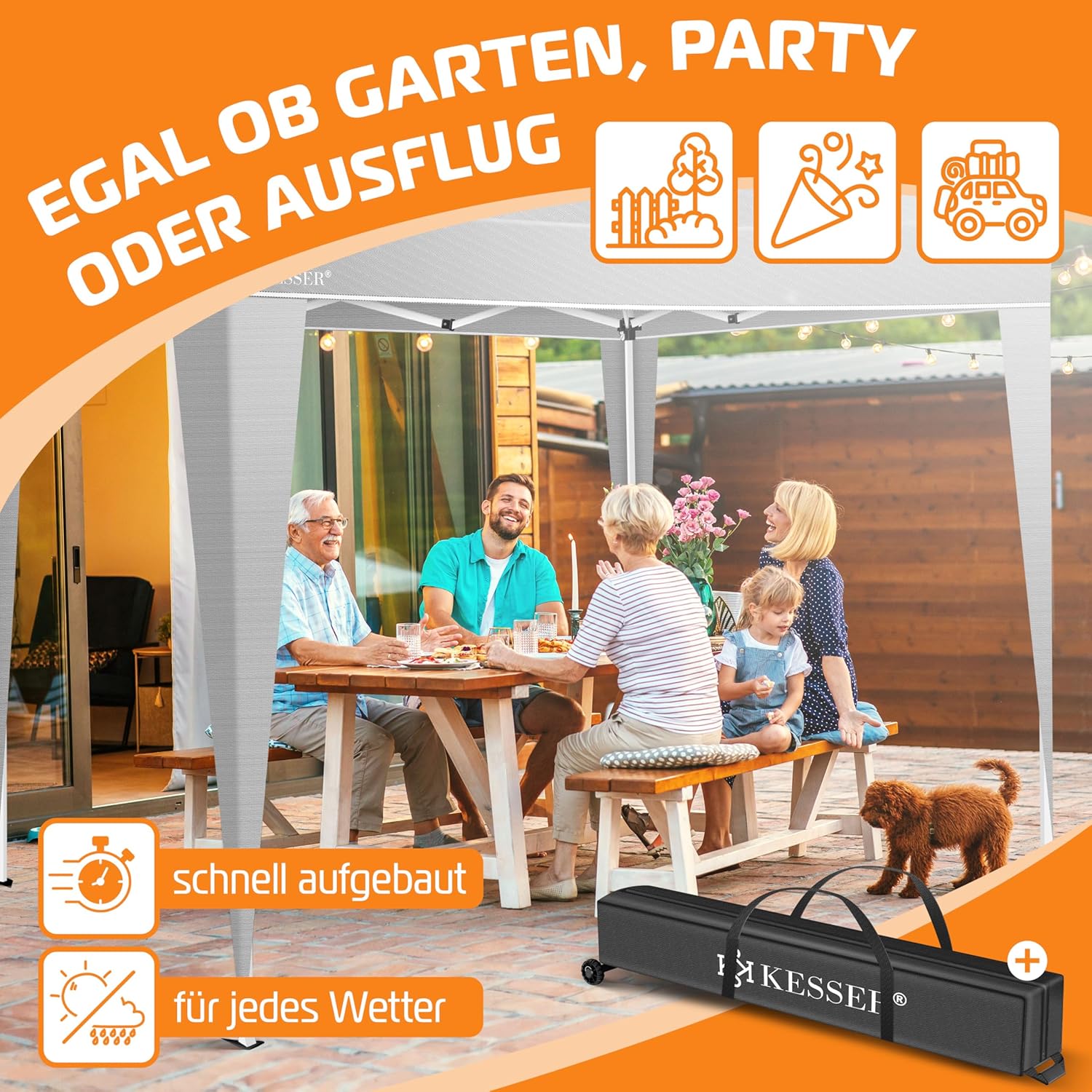 Partytent - opvouwbaar - 3x3 m - Paviljoen - Grijs - KESSER®