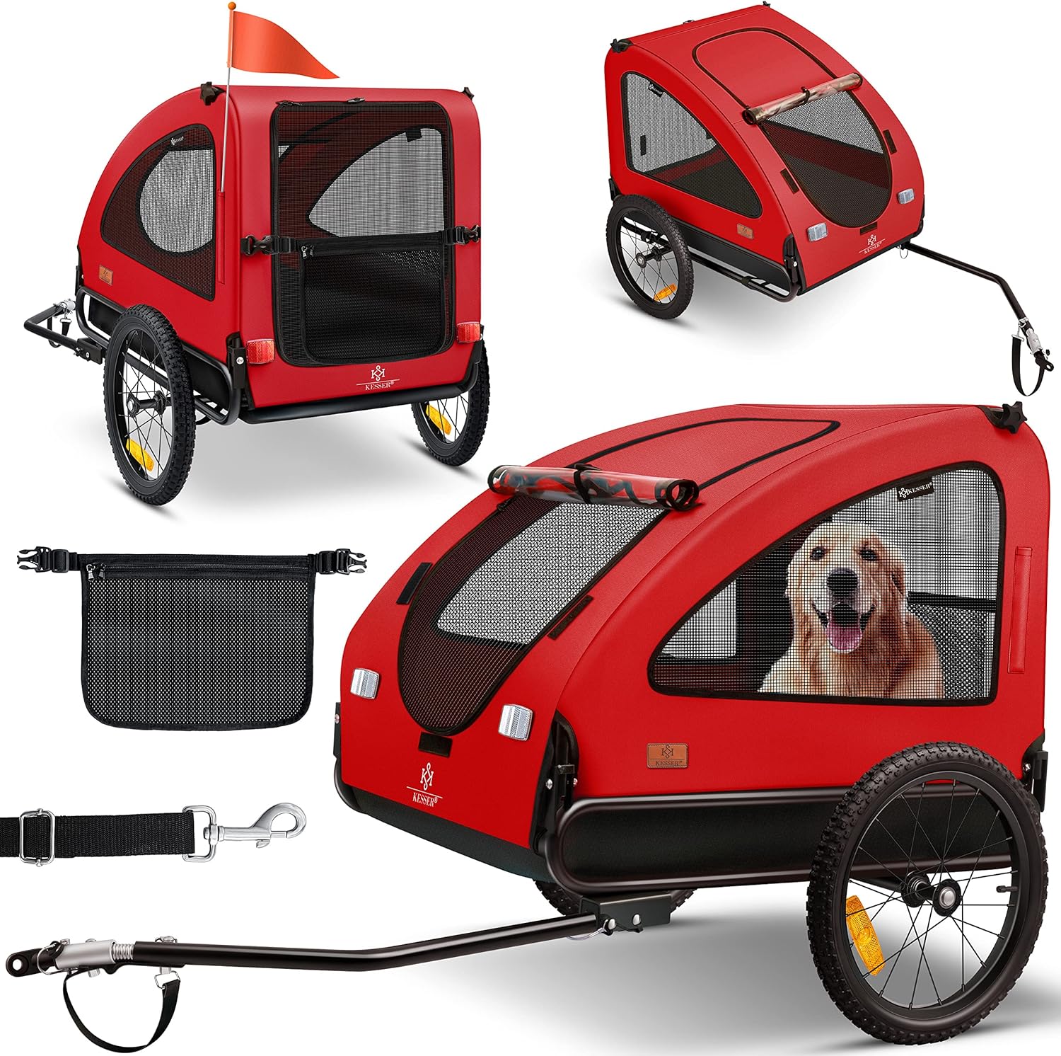 KESSER® Hundeanhänger Boxer 2-in-1 Hundebuggy Fahrradanhänger groß ca. 250L Volumen - Inkl. Fahne und Tasche - 600D Oxford Canvas, Klappbar SmartSpace Concept, max. 45kg