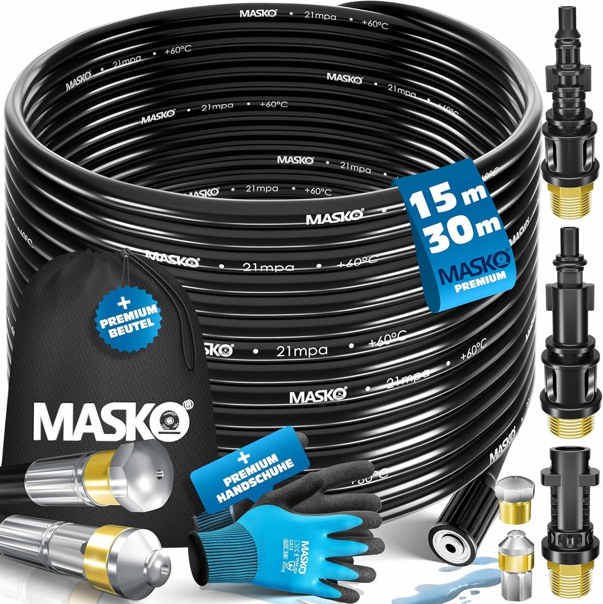 MASKO® Rioolreinigingset - Rioolslang 15M - Universele Afvoerslang - Zwart