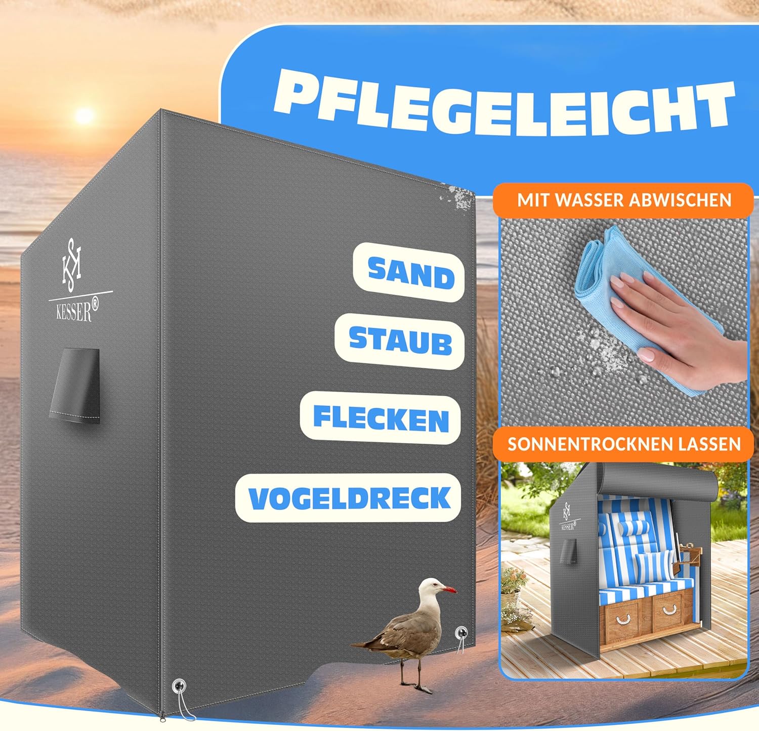 KESSER® Premium beschermhoes - Waterdicht - 155x90x160cm - Grijs