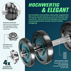 RE:SPORT 2-in-1 halterset, 60 kg, halterset van gietijzer, verstelbaar, korte halter en lange halter, stersluitingen en verbindingsbuis