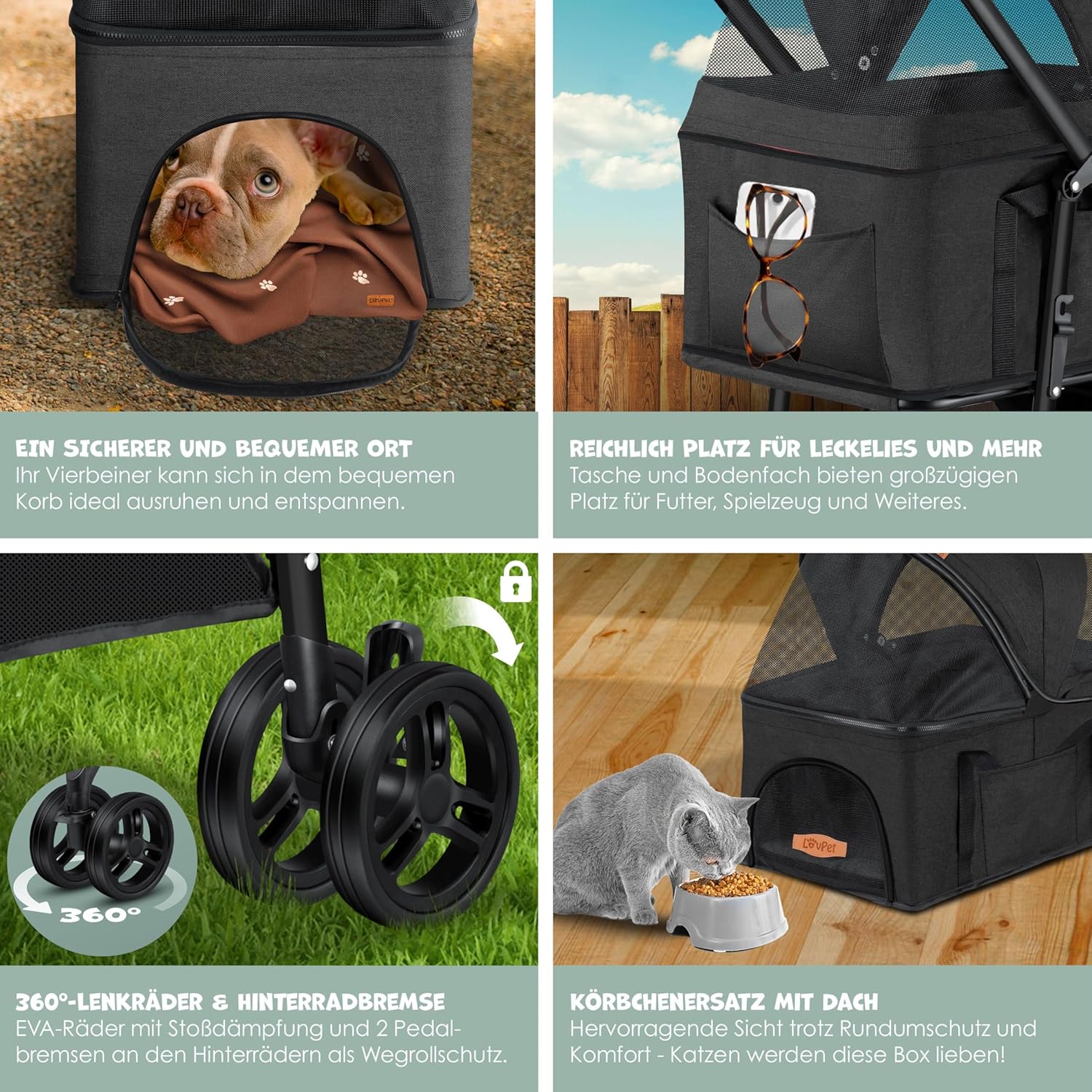 LOVPET® Hondenbuggy 2in1 Huisdieren - Wandelwagen - Zwart