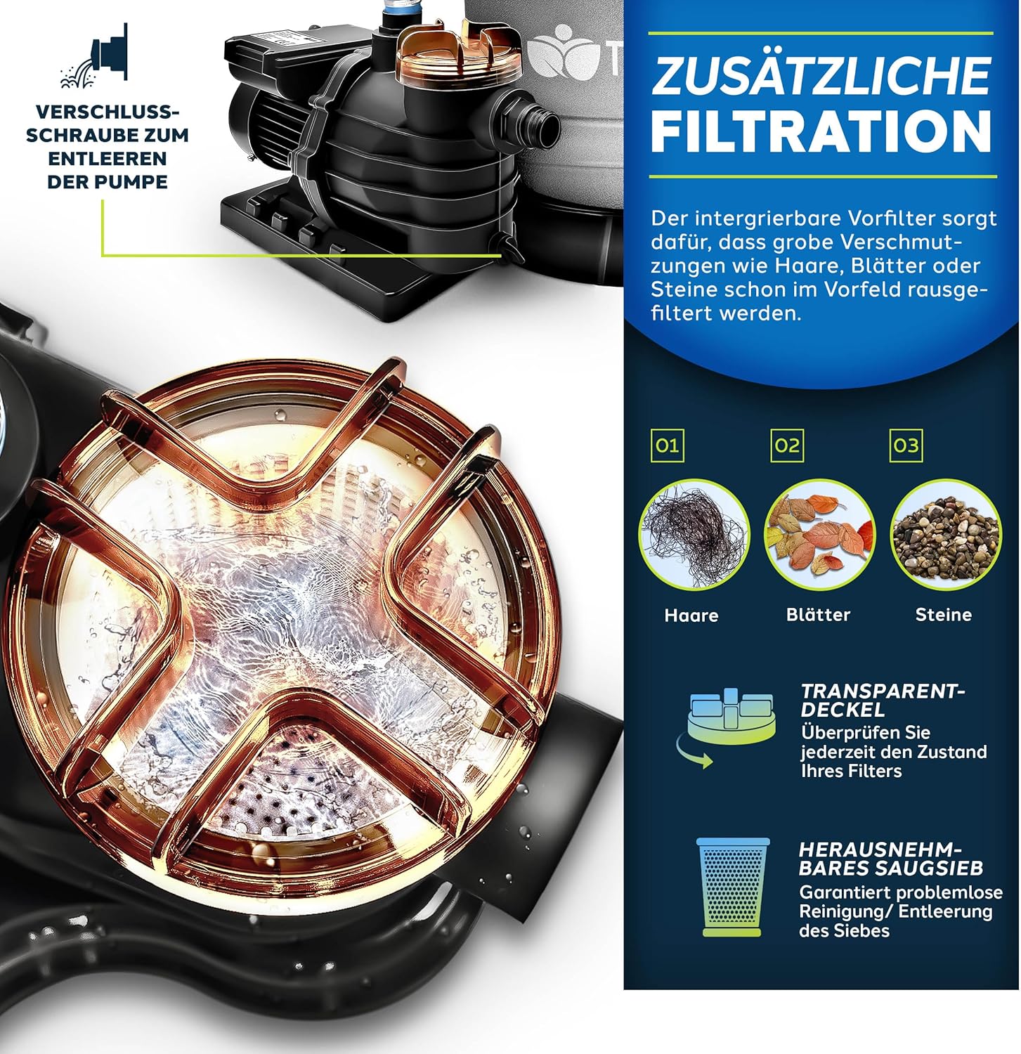 Tillvex® Zandfilter - Zandfilterpomp - 13200L/u - Grijs