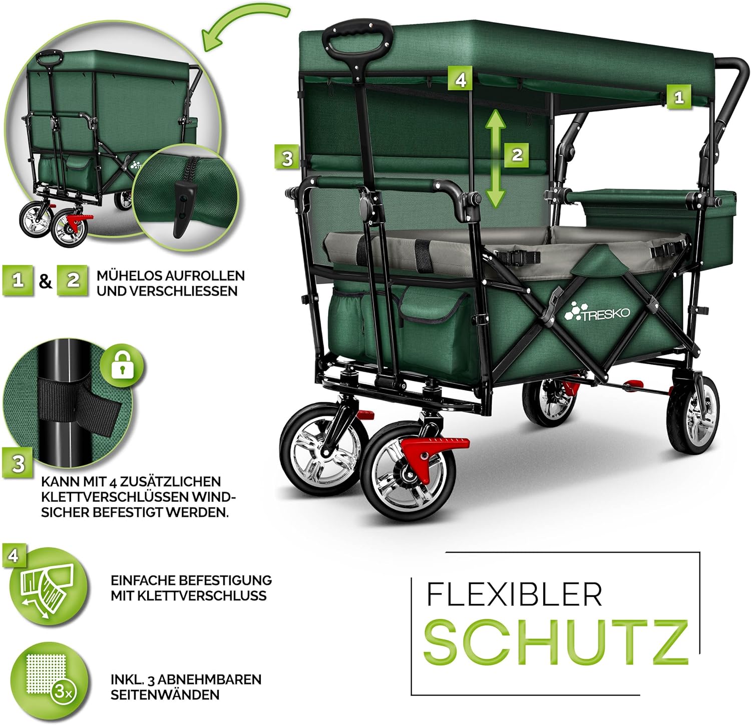 TRESKO® Bolderkar - Opvouwbaar - Bolderwagen - Groen