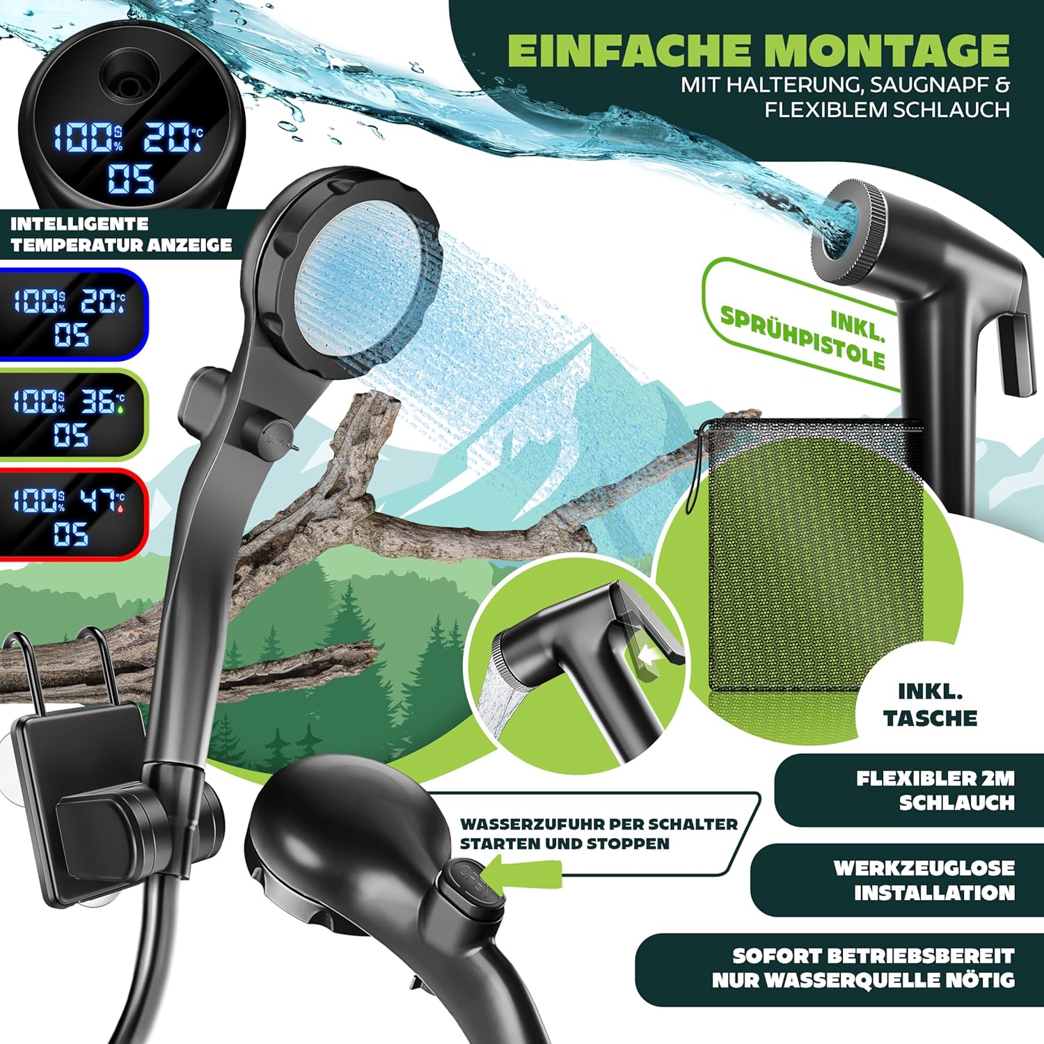 KESSER® Campingdouche - Tuindouche - Mobiele douche - Zwart