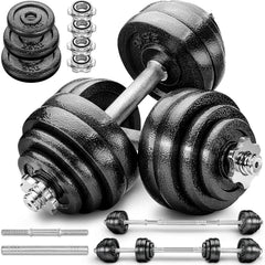 RE:SPORT 2-in-1 halterset, 60 kg, halterset van gietijzer, verstelbaar, korte halter en lange halter, stersluitingen en verbindingsbuis