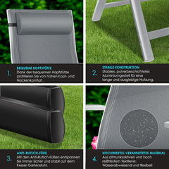 KESSER® Tuinstoel met hoge rugleuning met armleuningen, aluminium klapstoel met hoofdkussen en afdekking, campingstoel, 7-voudig verstelbare rugleuning, ademend en weerbestendig