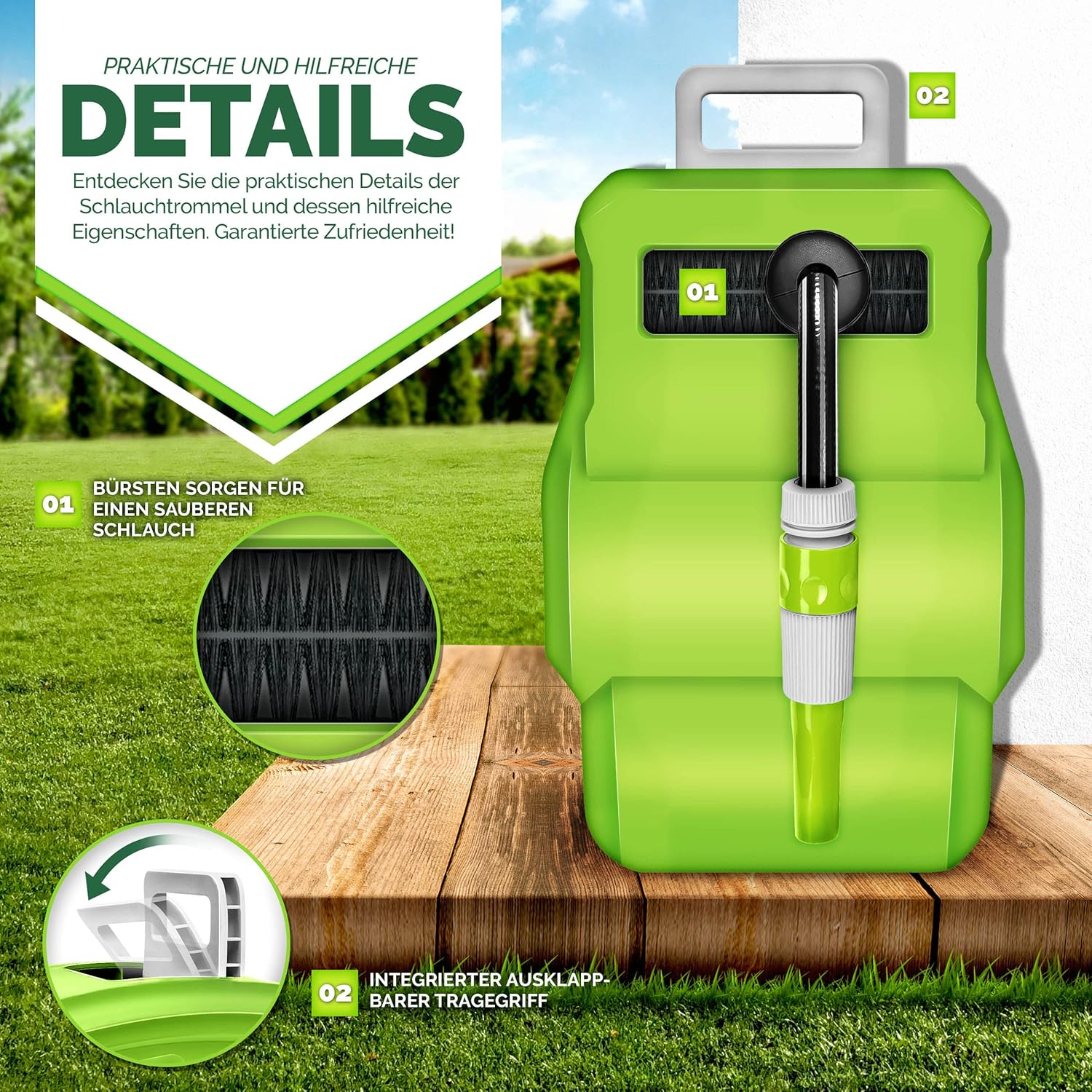 Wandslangenbox - Tuinslanghaspel - Tuinslang met haspel - 15 meter - Groen