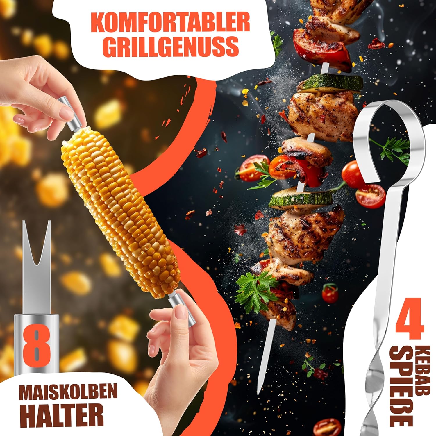 KESSER® Barbecuebestekset, 37-delig, van roestvrij staal, grillset met grilltang, grillspatel, grillvork, grillspies, thermometer, kurkentrekker, grillmat en tas