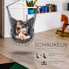 Tillvex® Hangstoel - Binnen & Buiten - Tot 150kg - 2 Kussens - Grijs
