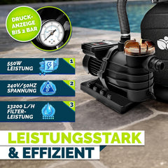 Zandfilterpomp - Zandfilter voor zwembad - met timer - 13200L/u - Zwart