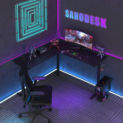 Hoekbureau - Bureau - Computertafel - 130x130 cm - L-vormig - Zwart - SANODESK