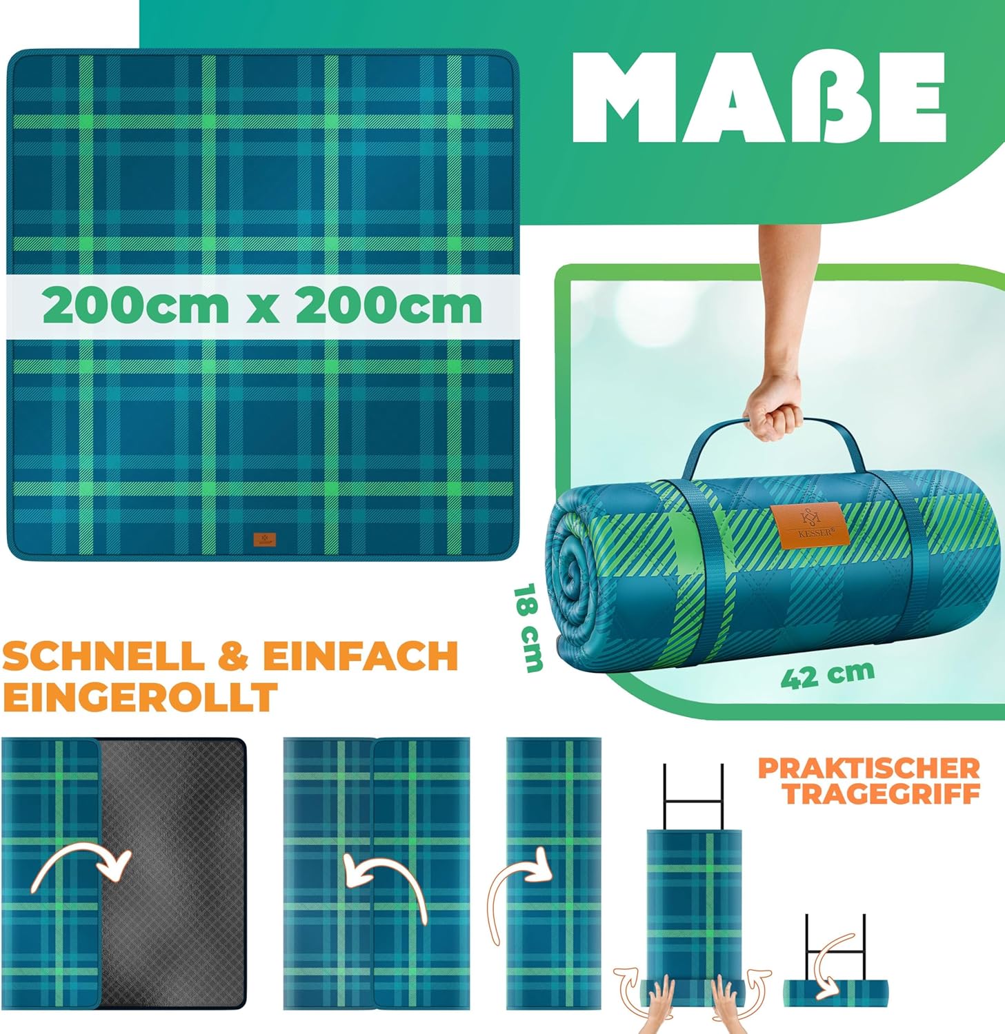 KESSER® Picknickkleed - Waterdicht - 200x200 cm - Wasbaar - Blauw