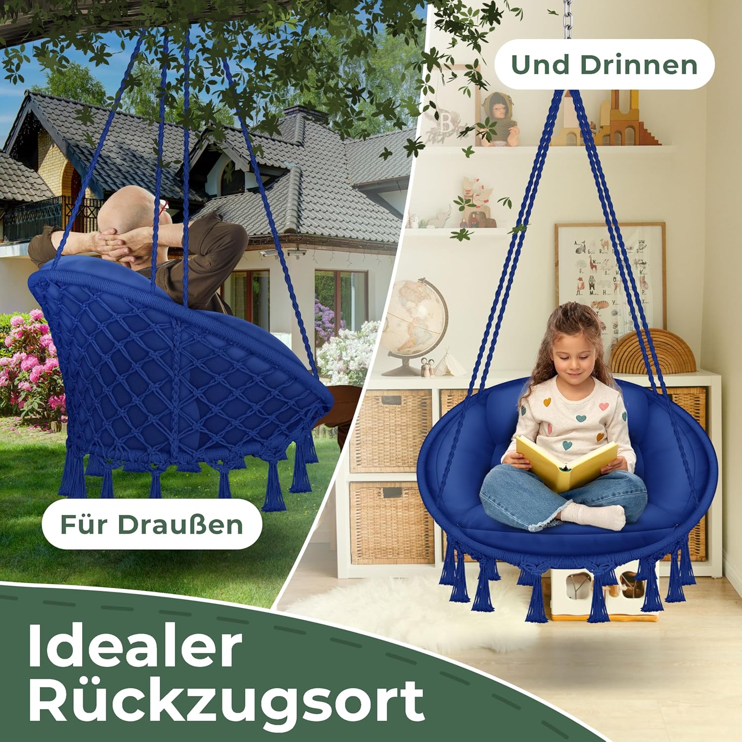 Hangstoel - Binnen & Buiten - Hangschommel - Tot 150kg - Blauw - KESSER®