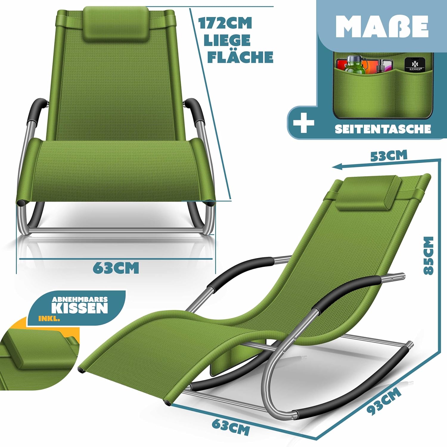 Ligbed - Ligstoel - Zonnebed - Relaxstoel - Khaki - KESSER®