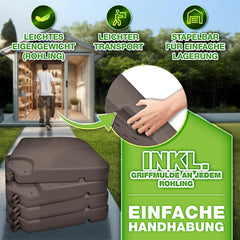 tillvex® Parasolstandaard 60 liter / 80 kg – 4-delig voor zweefparasol incl. metalen connector | parasolgewicht kan worden gevuld met water of zand | parasolstandaard zweefparasolstandaard, bruin