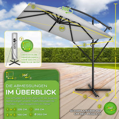 tillvex® Aluminium parasol, rechthoekig, diameter 330 cm, + afdekking met zwengel, rechthoekig, met standaard en windbescherming, tuinparasol, uv-bescherming aluminium, zwengelparasol, marktparasol, grijs