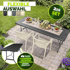 tillvex® Tuinstoelen, set van 2, stapelbaar, weerbestendig, met armleuning, tot 120 kg belastbaar, tuinstoelen, outdoor, terrasstoel, tuinmeubelen, balkon, tuin, terras, beige