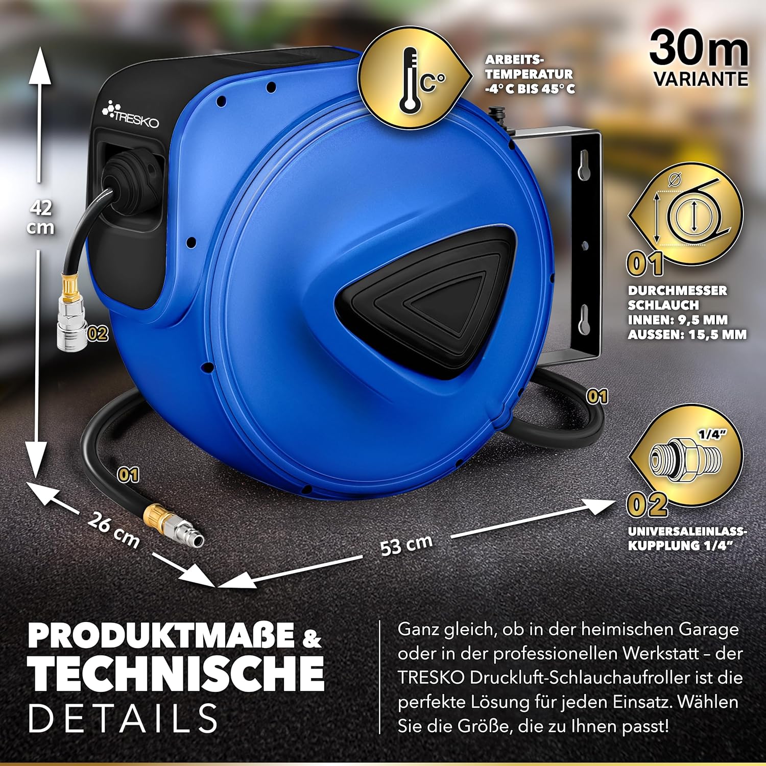 Automatische Luchtslanghaspel - Luchthaspel - 30 meter - Blauw