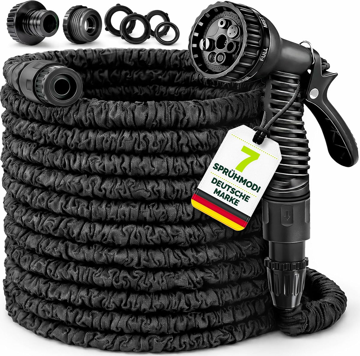 TRESKO® flexiSchlauch - flexibele tuinslang, waterslang, rekbaar Flexi Wonder (zwart 60 meter)