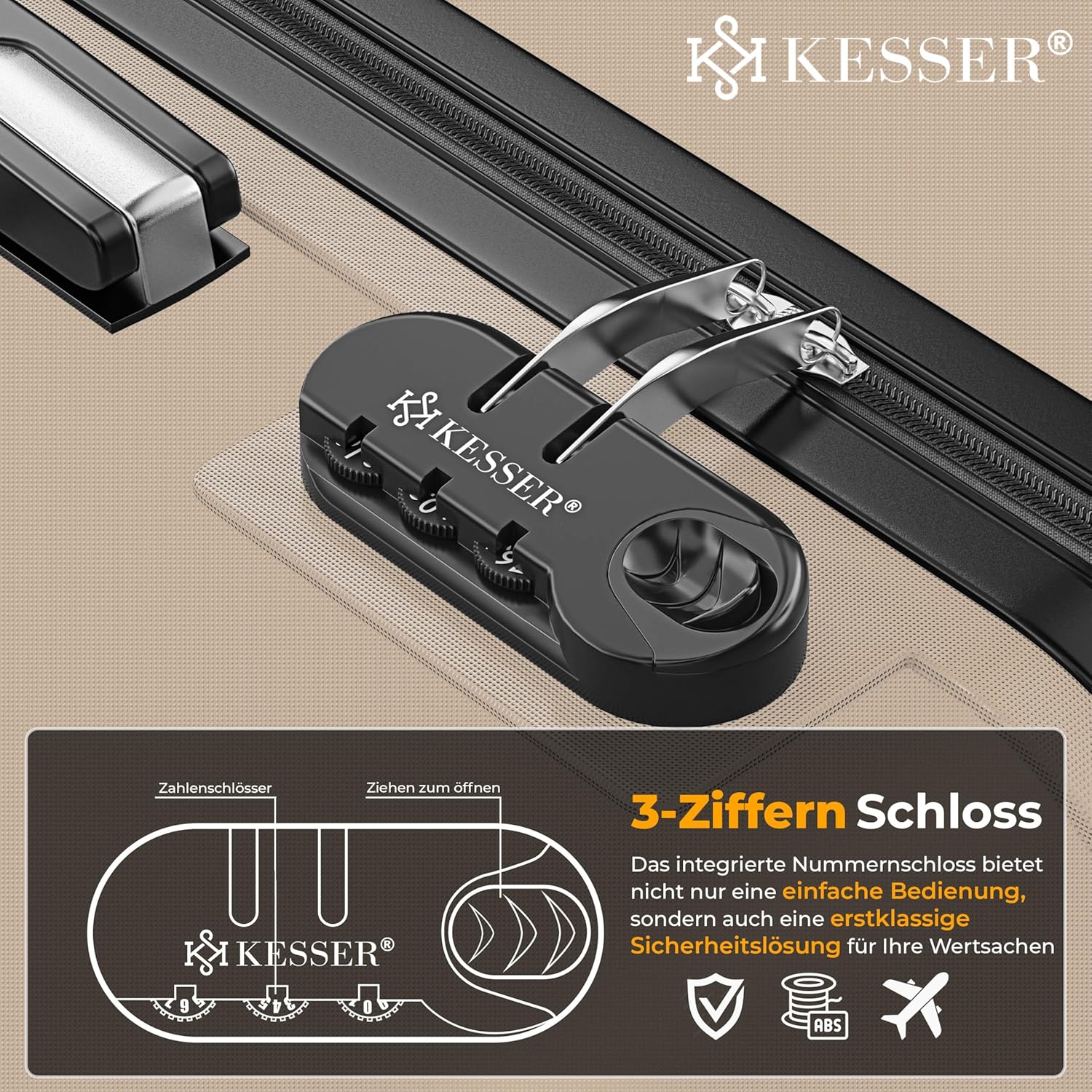 Kofferset - 3 delig - Trolley - Reiskofferset - Beige - KESSER®