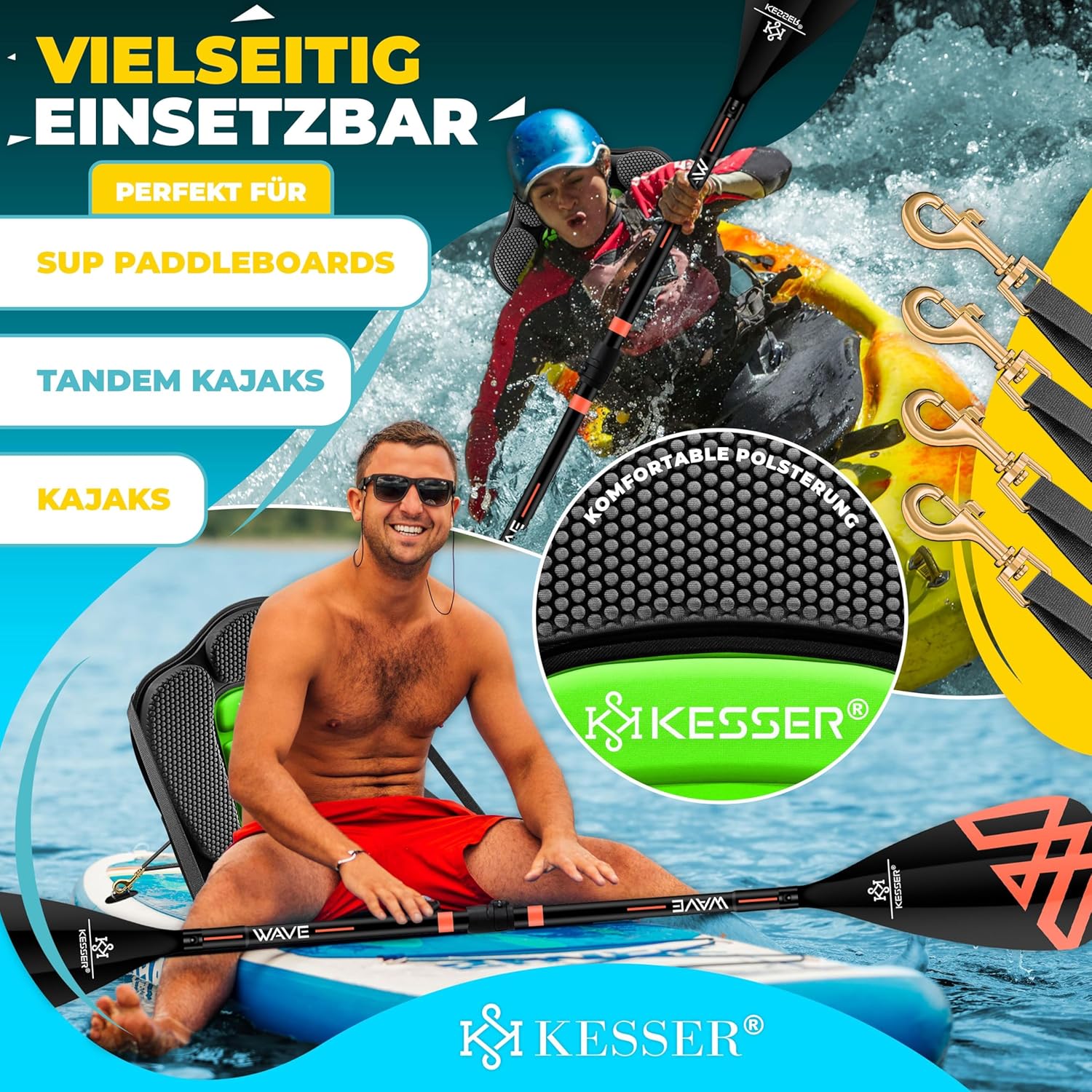KESSER® Kajakzitting - voor SUP Board - 32x38cm - Rugleuning 51x45cm