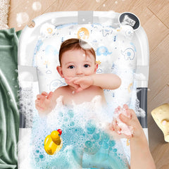 KIDIZ® Babybadje, ruimtebesparend en opvouwbaar, badje, douchebak voor pasgeborenen en peuters, 0-24 maanden, reisdouche, draagbaar, voor baby's, ergonomisch met thermostaat en kussen