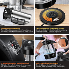 Waterkoker met temperatuurregeling - 1.8L - 2200W - Zwart