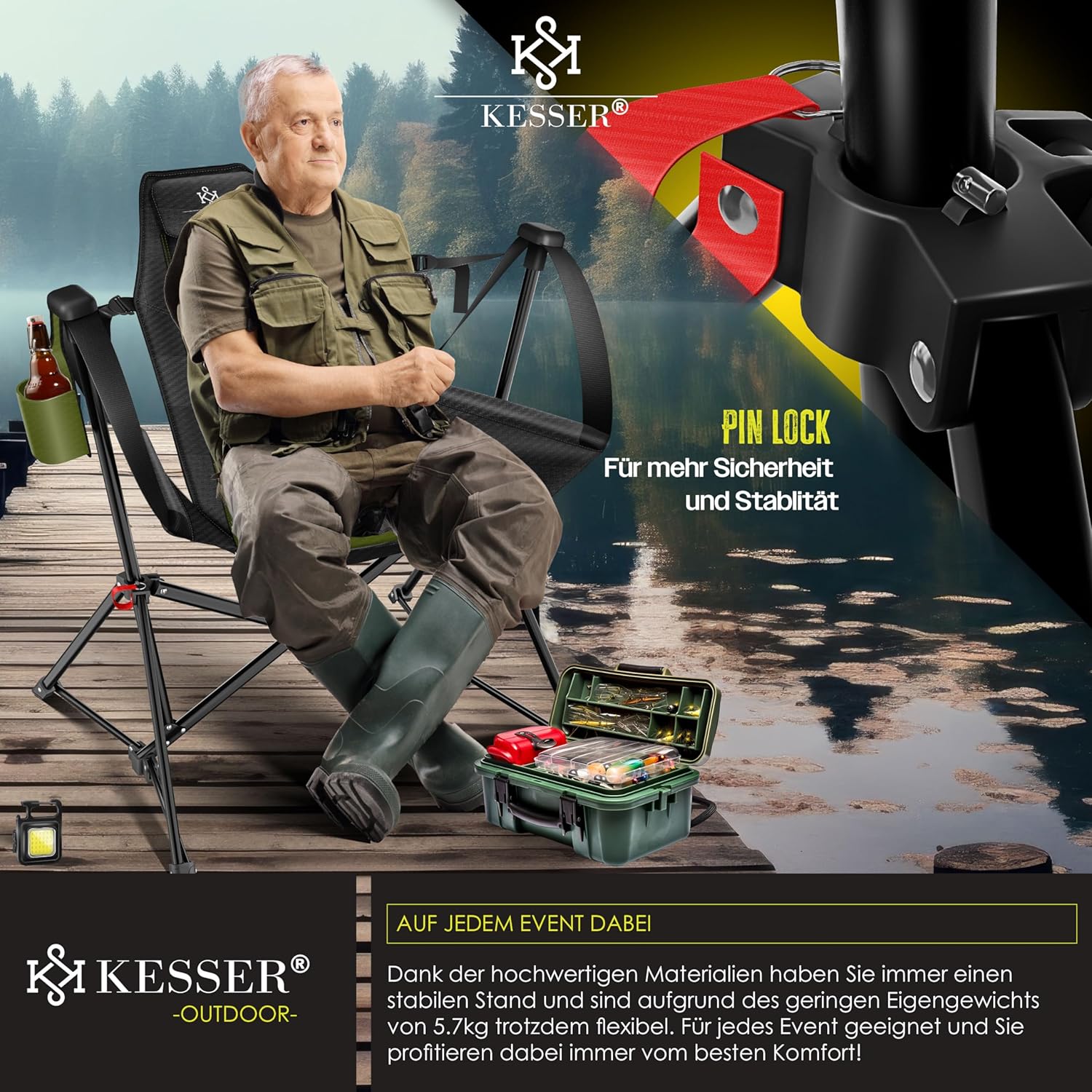 KESSER® Campingstoel - Visstoel - Vouwstoel - Khaki