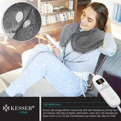 KESSER® Elektrisch verwarmingskussen voor rug, schouders, nek met automatische uitschakeling, 9 warmtestanden, 60 x 85 cm, warmtekussen met tailleriem, rugverwarmer, elektrische deken, wasbaar,