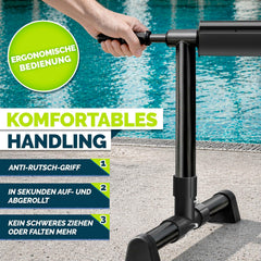 tillvex Pool haspel Premium 3-5,70 m met massief rubberen banden incl. thermometer & banden | oprolsysteem voor zonnefolie | oprolsysteem voor zwembadzeil & afdekking | weerbestendig materiaal