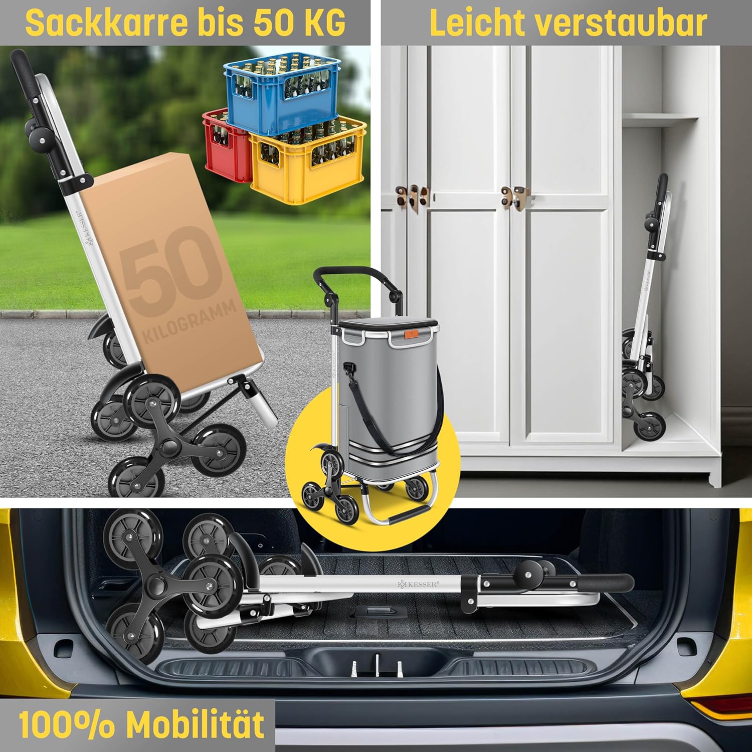 KESSER® Boodschappentrolley - Boodschappenwagen - 56L - tot 50kg  - Grijs