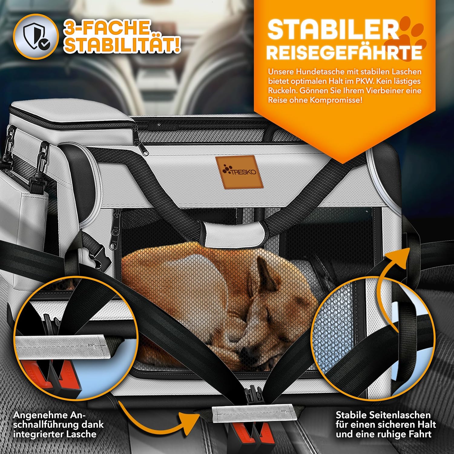 Reisbench hond - Draagtas hond - Transportbox - 50x34x34 cm- Grijs