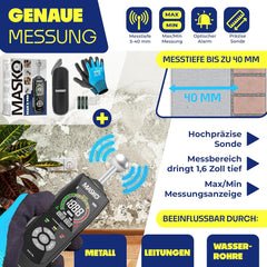MASKO® Vochtmeter vochtmeter muur vloer, hout & bouwmaterialen dekvloer beton gips niet-destructieve meting pin-type vochtmeter HD-display, alarm, zaklamp en gegevensopslagfunctie