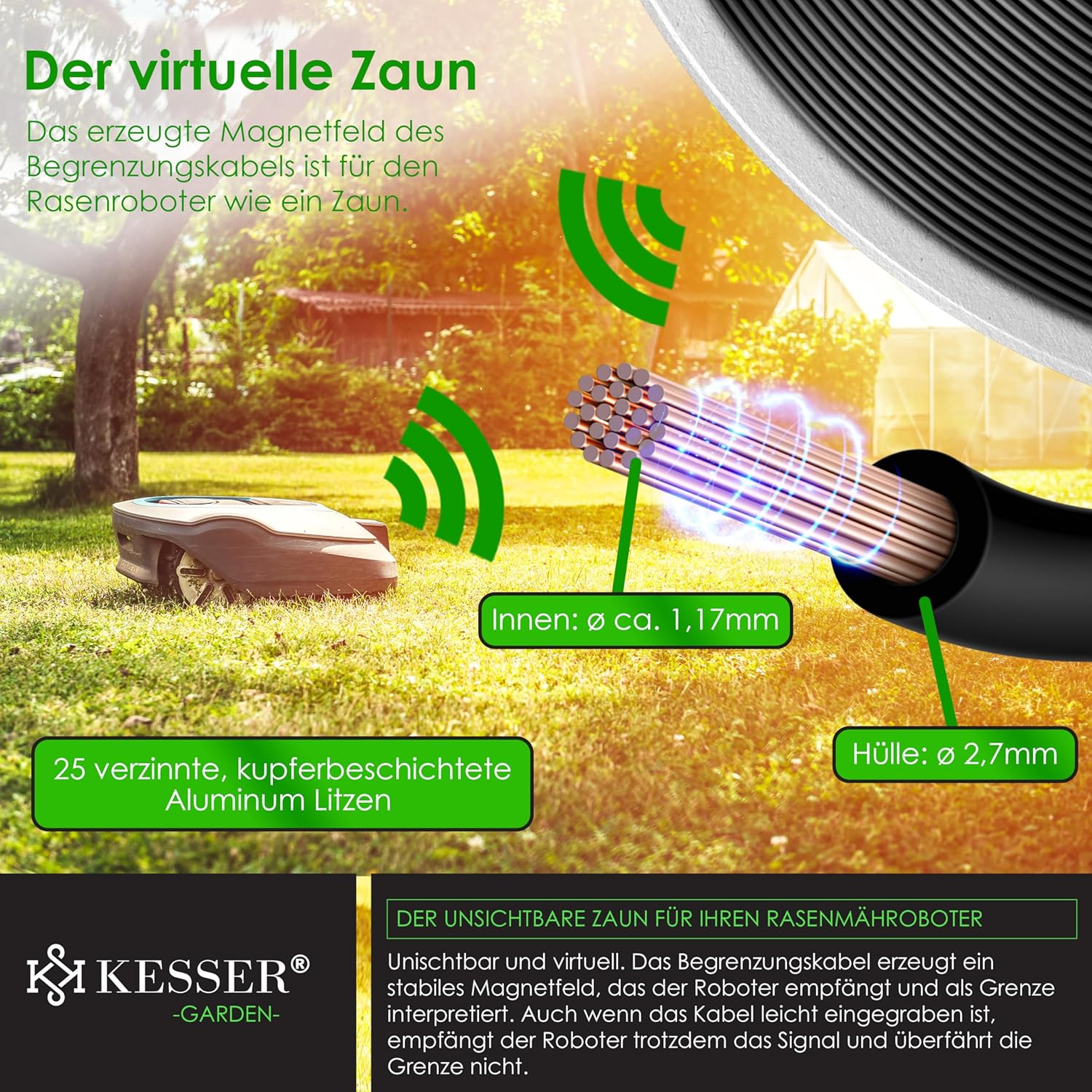 KESSER® Begrenzingskabel - 50 meter - Zwart