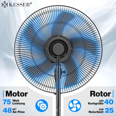 KESSER® Ventilator staand - Statiefventilator - Mist Ventilator - Zwart