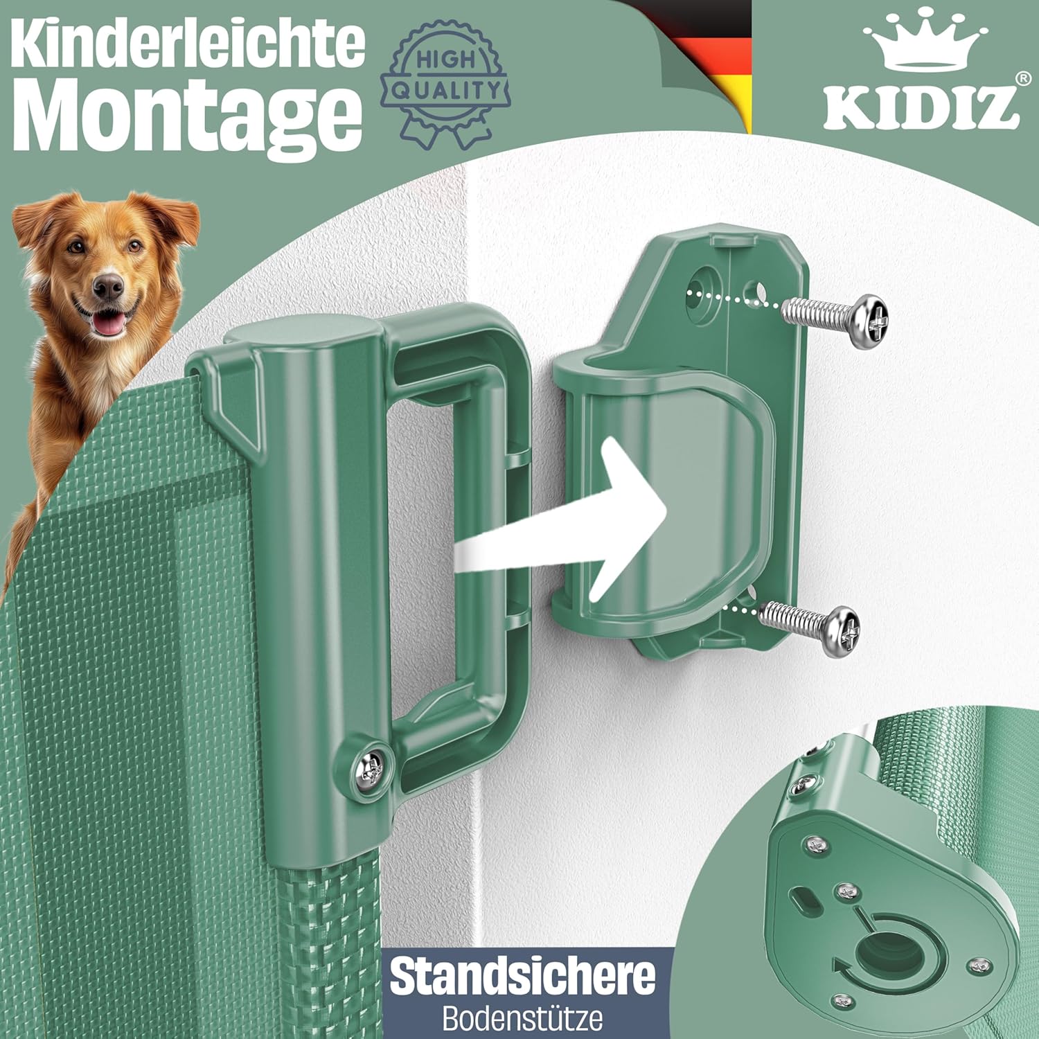 KIDIZ® Verstelbaar Traphekje - Veiligheidshekje - tot 180cm - Groen