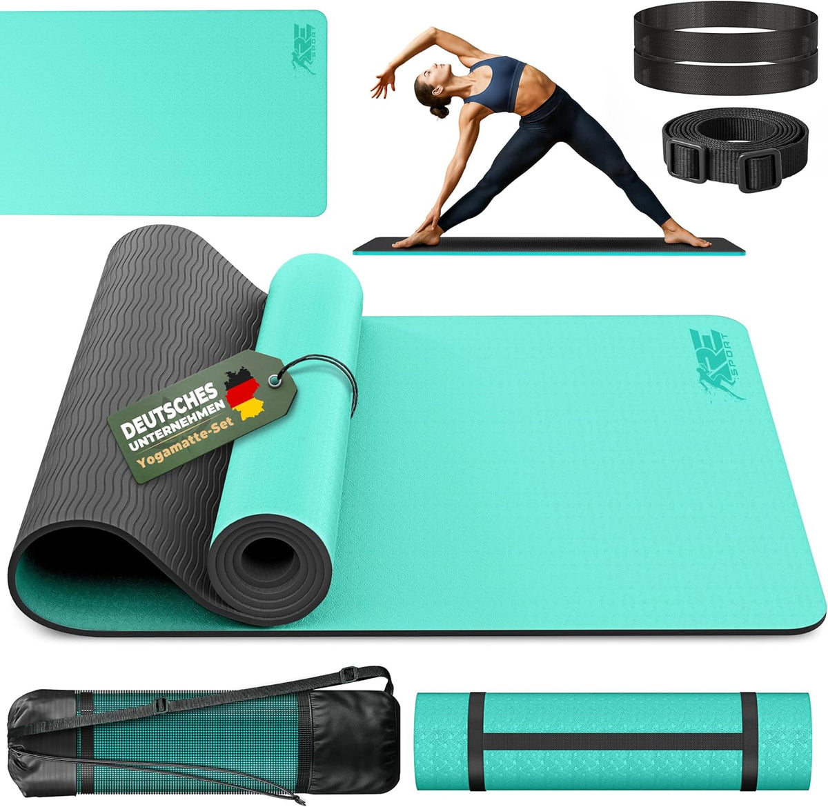 Yogamat - Fitness mat - Sportmat - Yoga mat extra dik - 183x61 cm - Lichtblauw - RE:SPORT