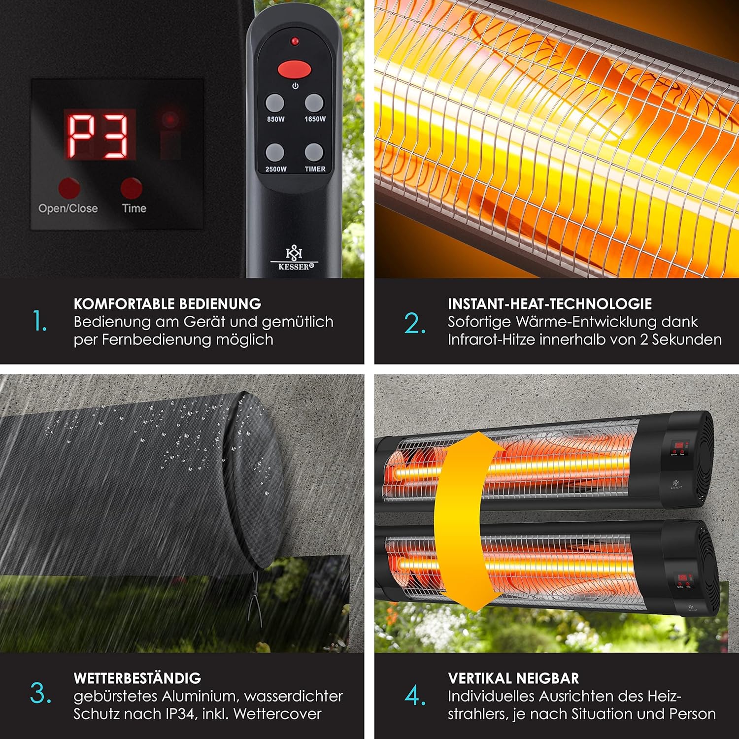 KESSER® Terrasverwarmer - Draaibaar - Verstelbaar - 2500W - Zwart