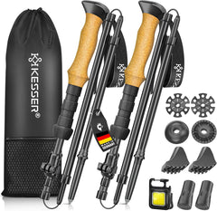 KESSER® Wandelstokken aluminium of carbon met kurkgreep | Nordic Walking stokken voor dames en heren opvouwbaar of telescopische trekkingstokken voor wandelen, trekking, skiën en bergsport, incl