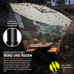 Tillvex® LED Parasol - Zweefparasol - Ø350cm - 360° Draaibaar - Beige