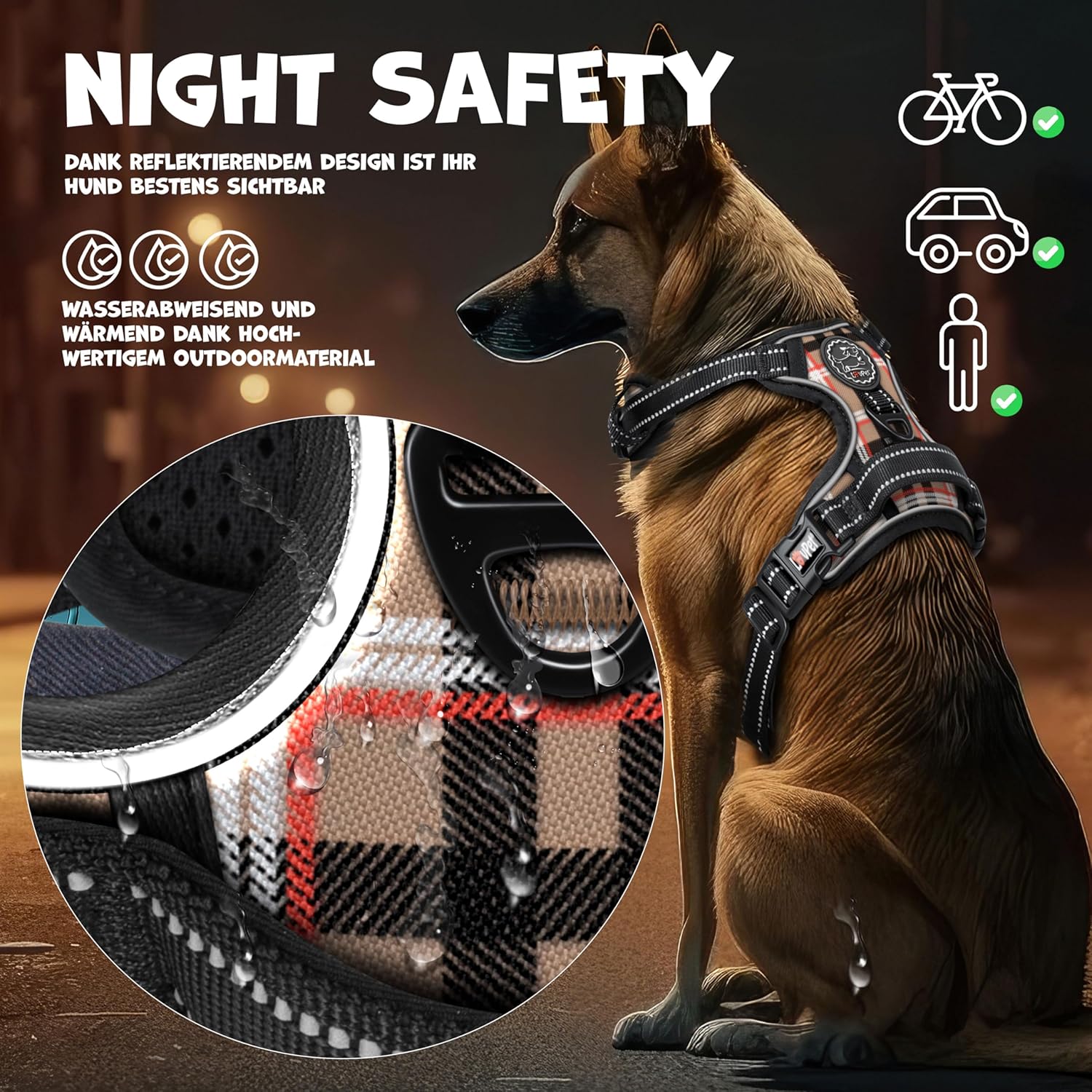 LOVPET® Hondentuigje zonder tocht en stikken voor kleine honden en puppy's, ademend en zacht, reflecterend, anti-trektuigje, inclusief zakrollen, verstelbaar harnas met handvat, beige, L