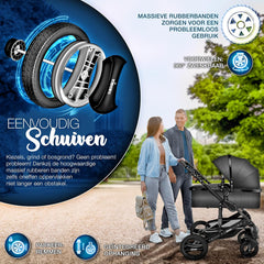 Kinderwagen 3 in 1 - Buggy - Wandelwagen - Kinderbuggy - Antraciet - KIDUKU®