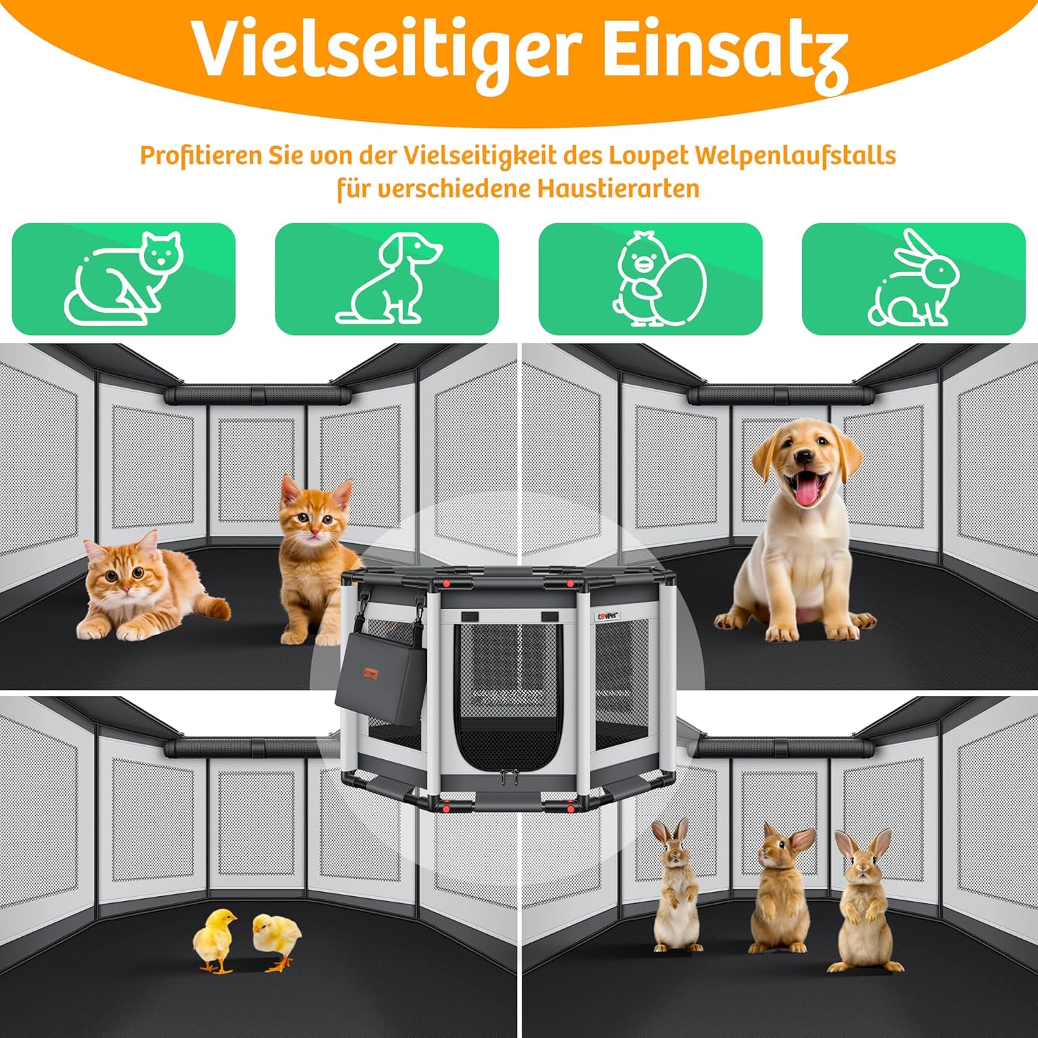 LOVPET® Puppyren - Hondenren - 72x72x43cm - Antraciet