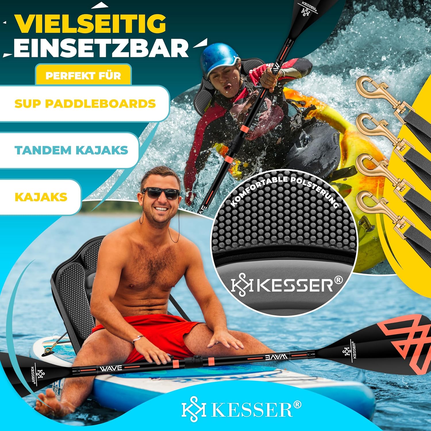 KESSER® Kajakzitting - voor SUP Board - 32x38cm - Rugleuning 51x45cm