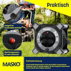 Masko® Kabelhaspel 30m - Verlengkabel - IP44 - Grijs