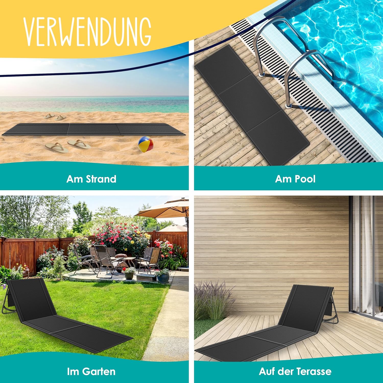KESSER® Opvouwbare strandmatten - Ligstoel - Set van 2 - Zwart